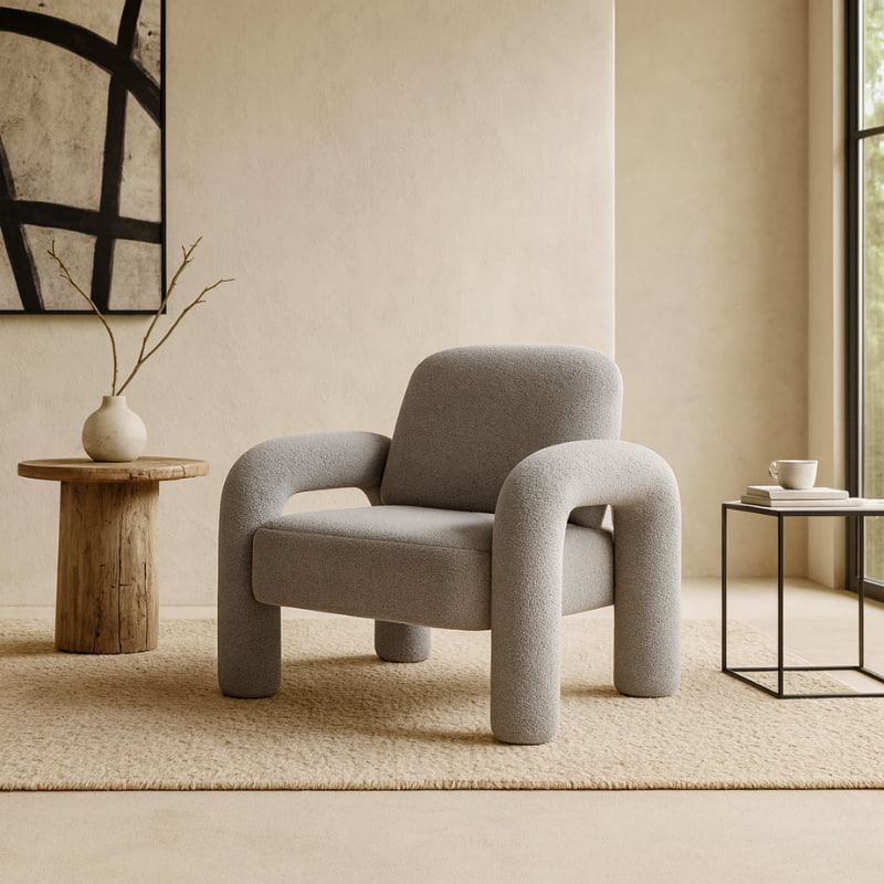 Gray Fluffy Chair in a modern living room with neutral decor