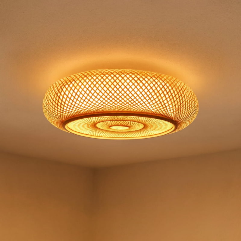 Wabi Sabi Ceiling with woven design on a beige wall