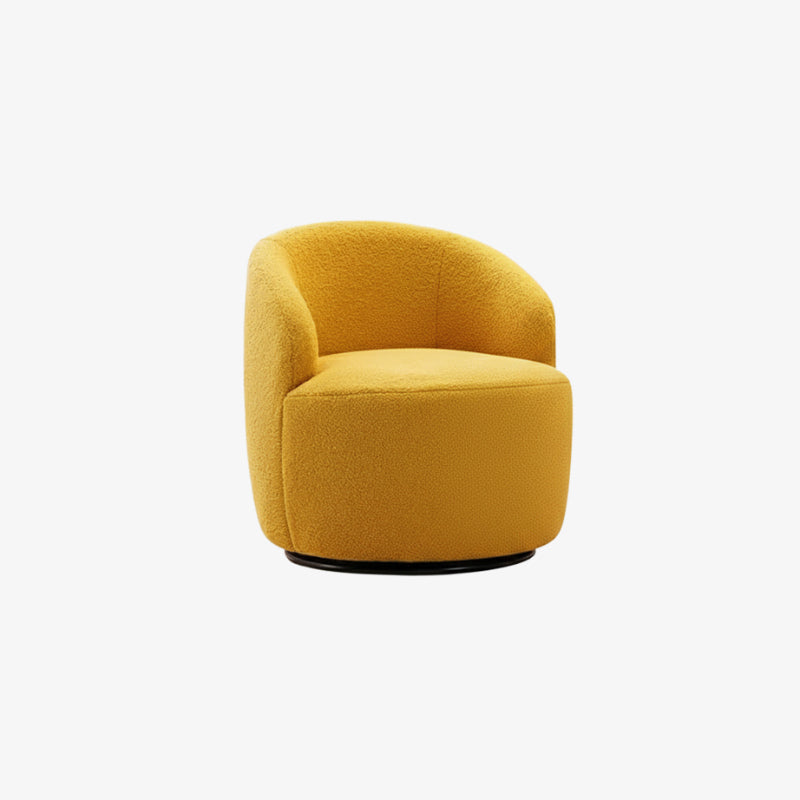 Yellow boucle reading chair on a white background