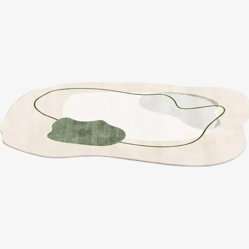 Rectangular carpet interior design with a green leaf on a white background