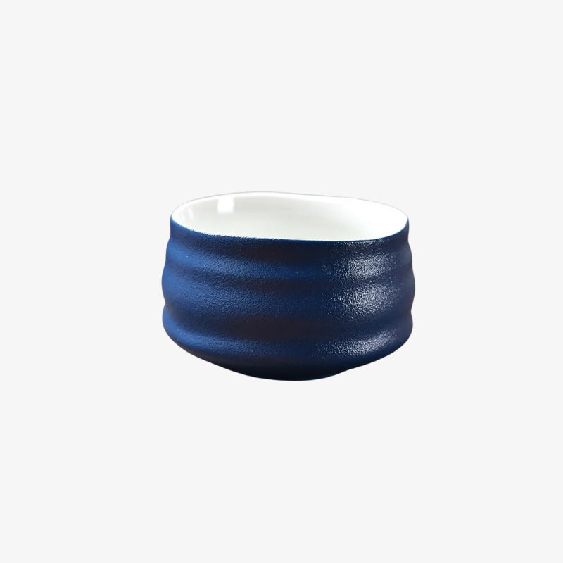 Blue cool ceramic tea bowl designs on a light gray background
