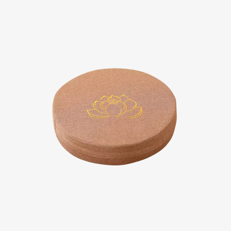 cushion round meditation with a yellow lotus flower design on a white background