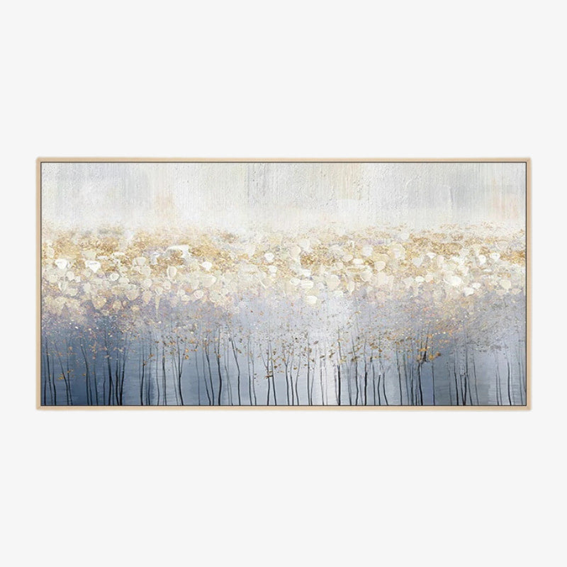 Cute minimalist paintings with gold and blue elements on a white background