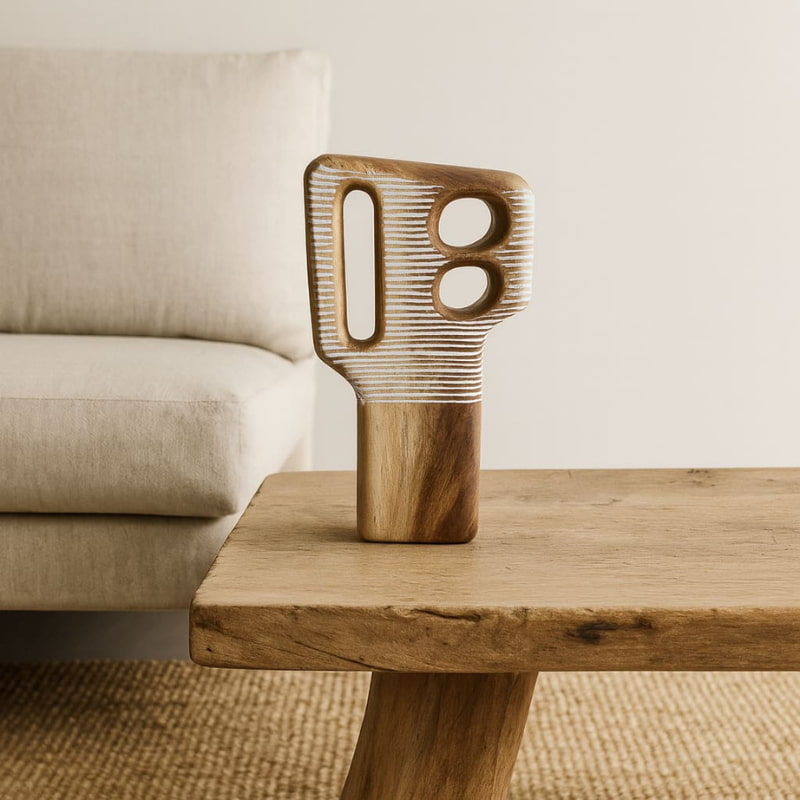 Deco wabi sabi with abstract design on a wooden table in a living room setting