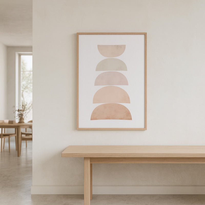 decor wabi sabi with geometric shapes on a wall in a minimalistic room.