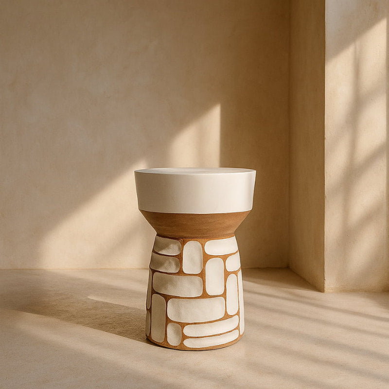 handmade stool in a minimalist environment.