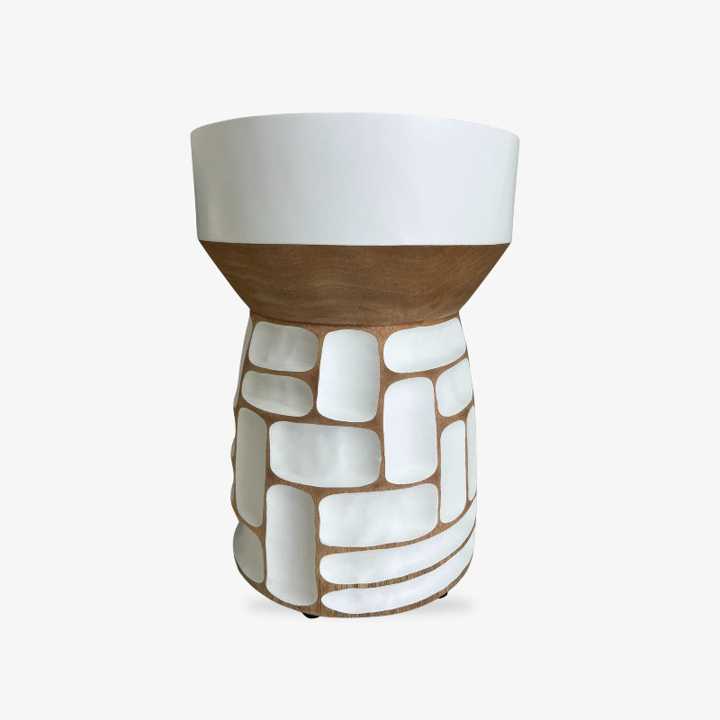 handmade white wood stool on a white background.