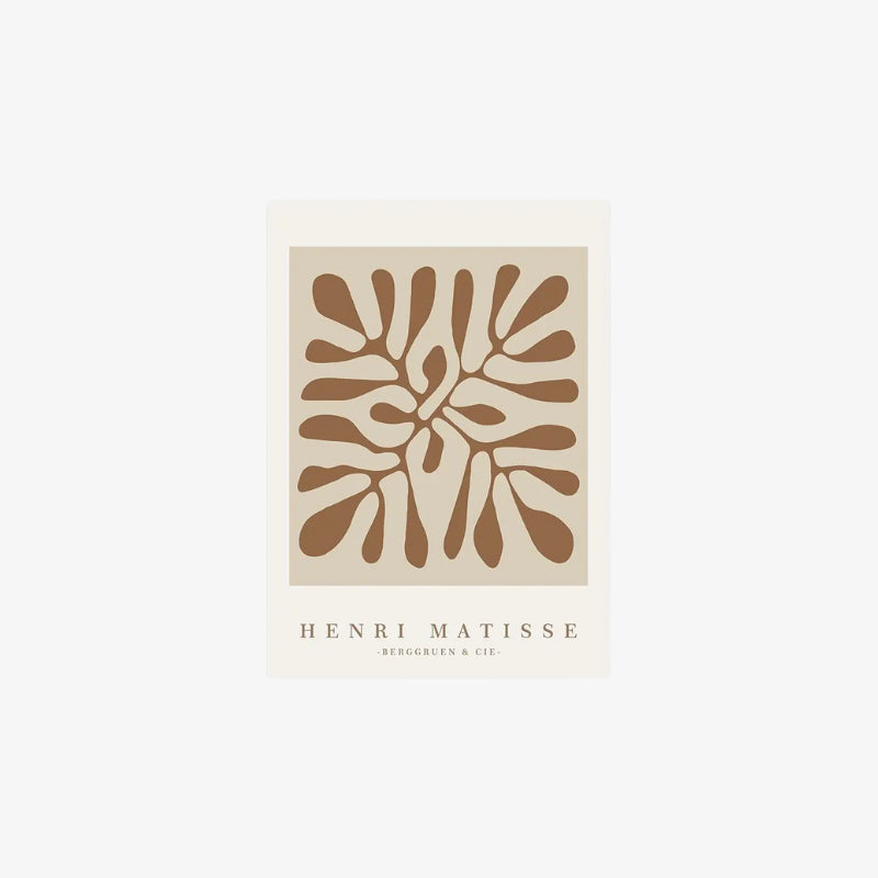 Poster with abstract design and henri matisse poster prints on a beige background
