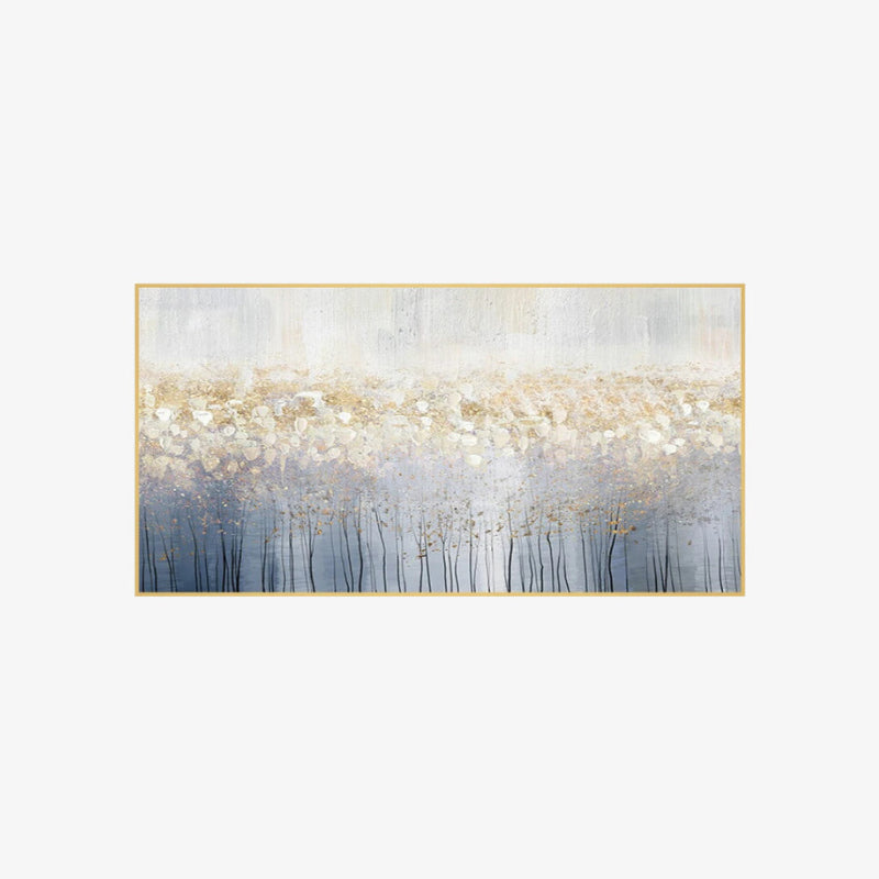modern art wall decor with gold accents and a gold frame on a white background