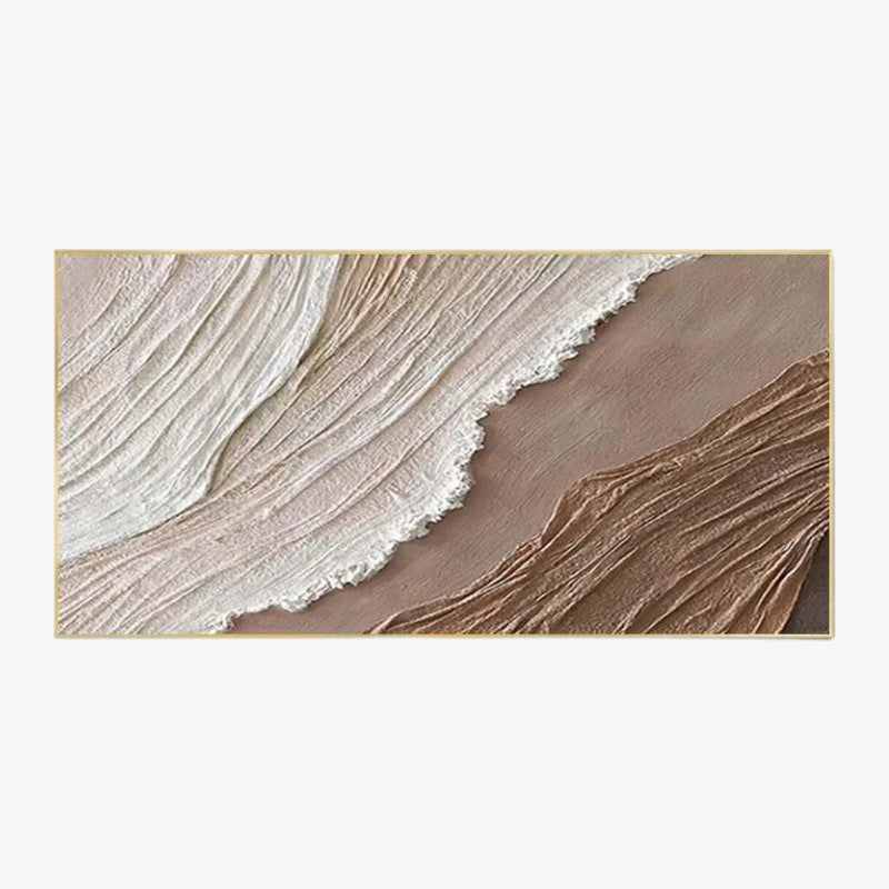 Modern bedroom wall art in beige, brown, and white on a white background