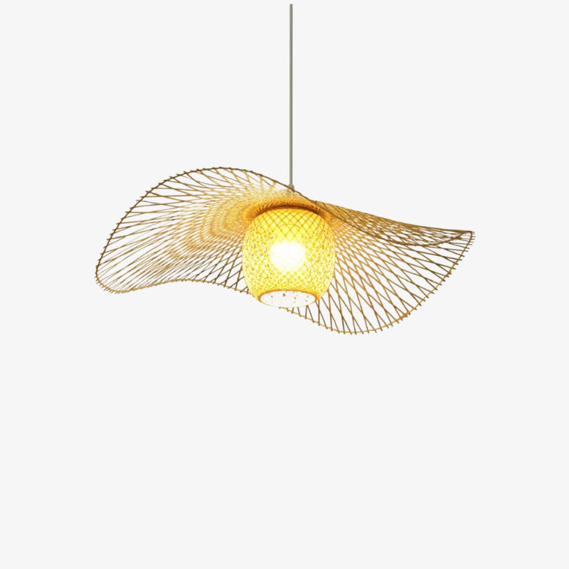 modern rattan light with a unique design on a white background