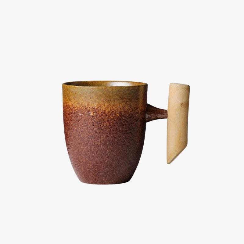 Simple modern mug with wooden handle on a white background