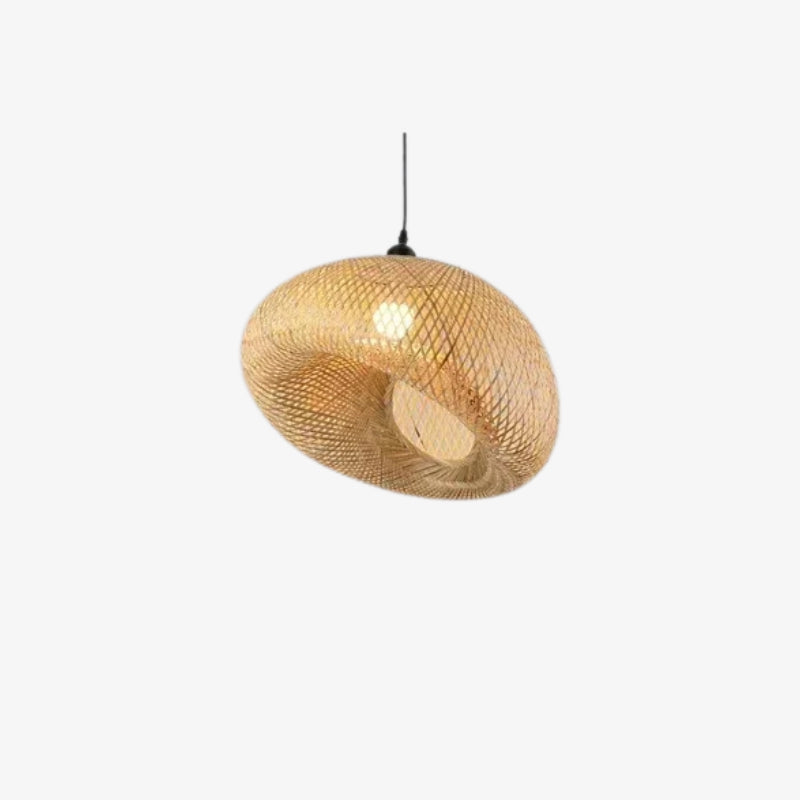 wabi sabi bamboo pendant light on a white background