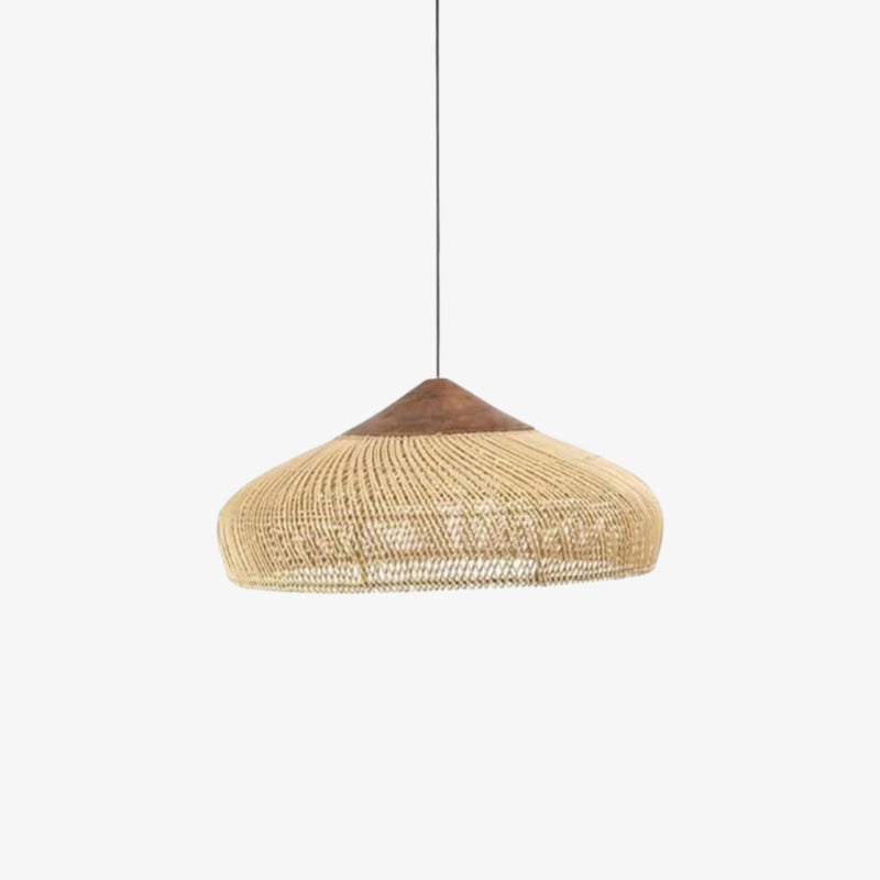 wood rattan light fixtures with woven design on a white background