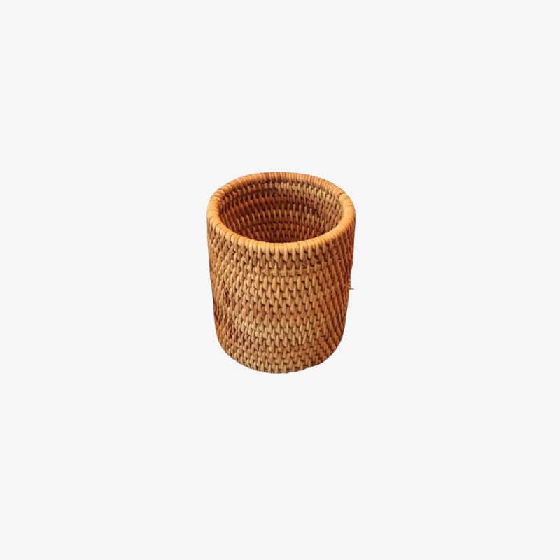 wood storage rattan baskets on a white background