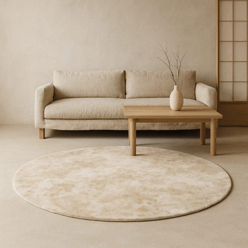 Beige sofa and Japandi Style Carpet in a living room