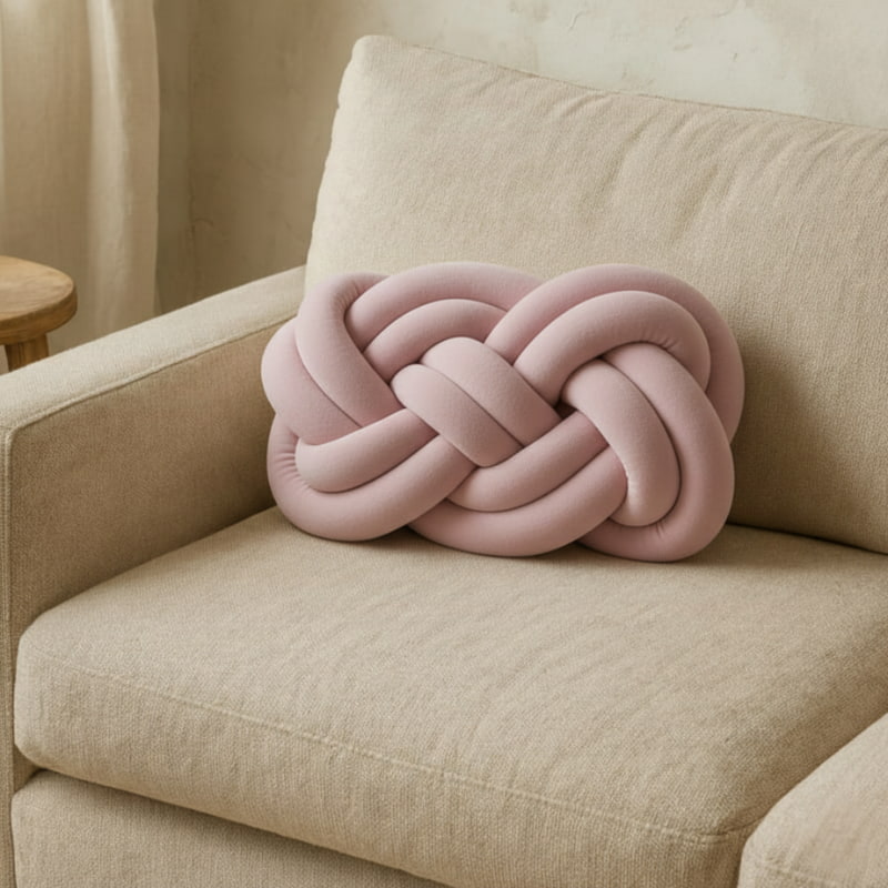 Knit Decorative Pillows on a beige sofa against a beige wall