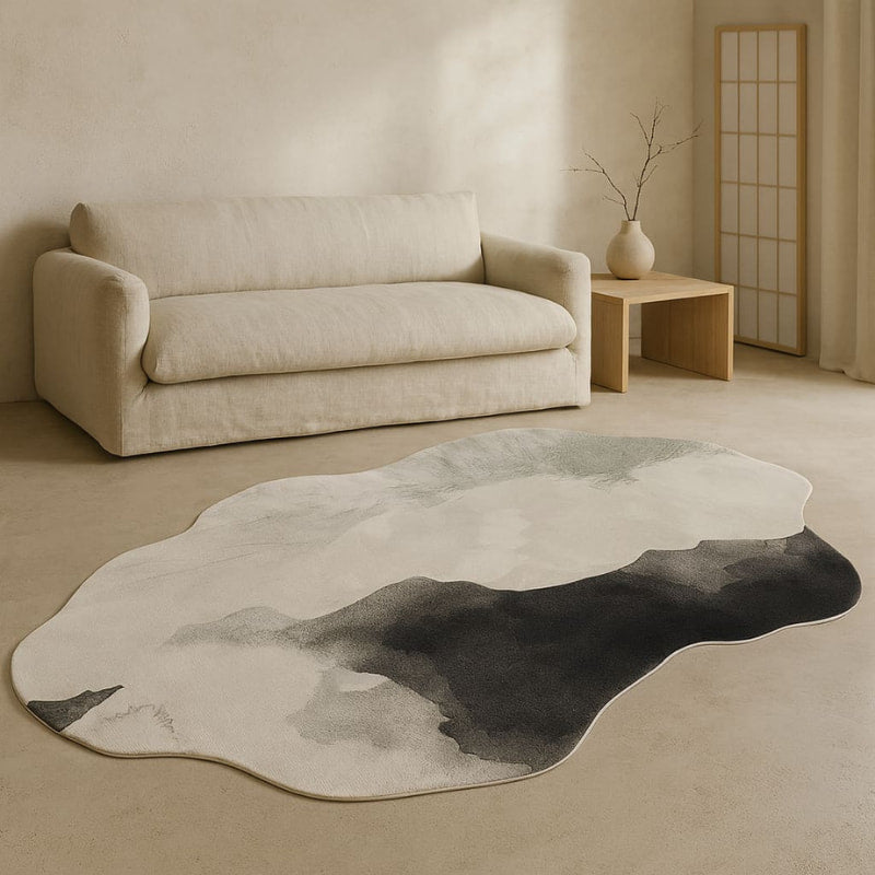 Wabi Sabi Living Room Carpet with a beige sofa.
