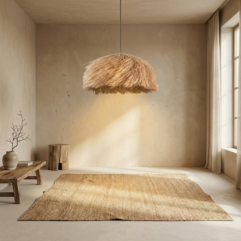 Wood Pendant Light in a wabi sabi room