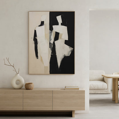 abstract canvas wall decor​ in a wabi sabi style living room. 