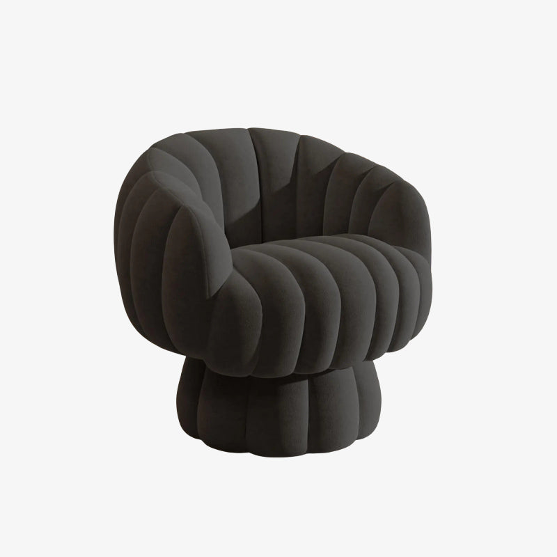 Modern black welvet swivel chair with a ribbed texture on a white background
