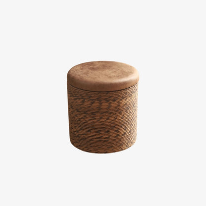 Round brown pouf on a white background