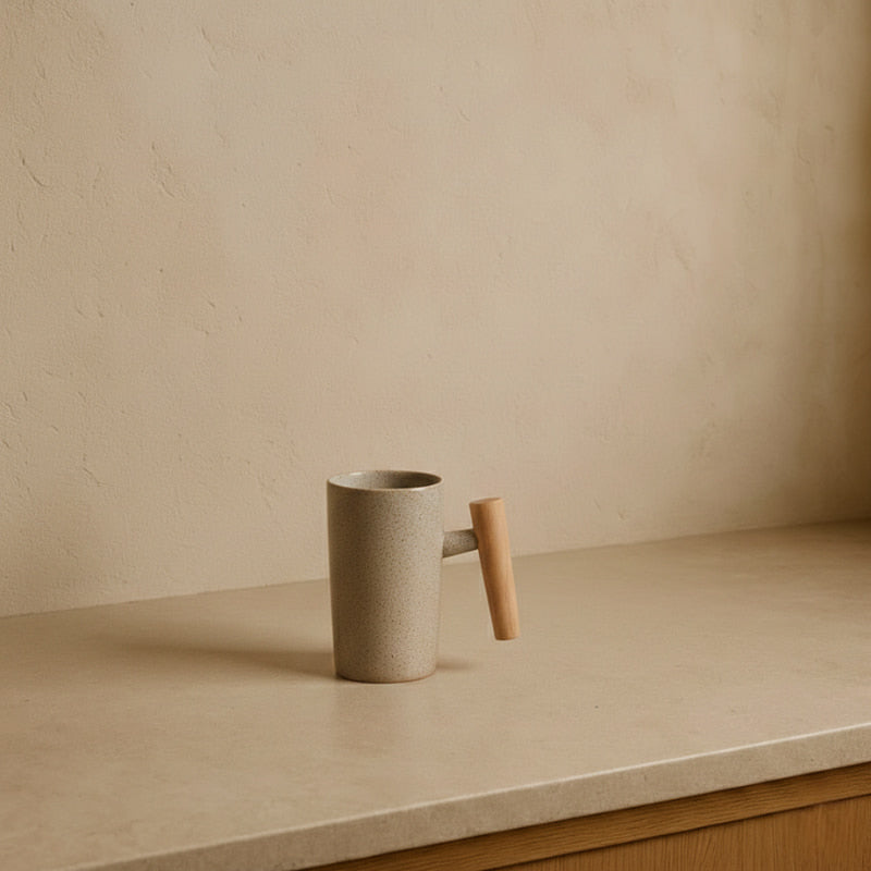 ceramic cup mug​ in a wabi sabi kitchen