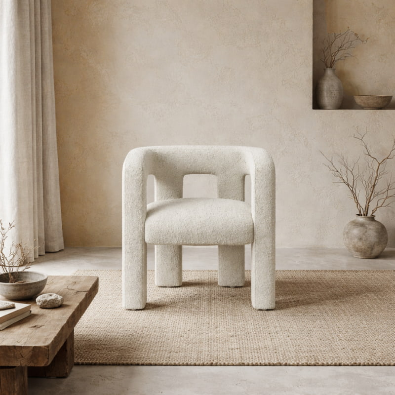 Beige chair dining modern​ in a minimalistic room with neutral decor