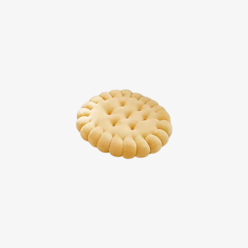 Round cookie cushion with a textured surface on a white background