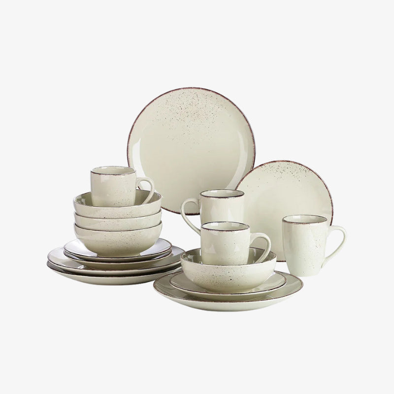 dining table set for 4​ with beige and brown speckled pattern on a white background