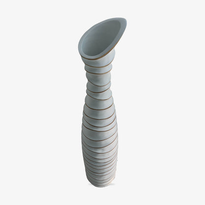 White wood handmade jar​ with a textured design on a white background