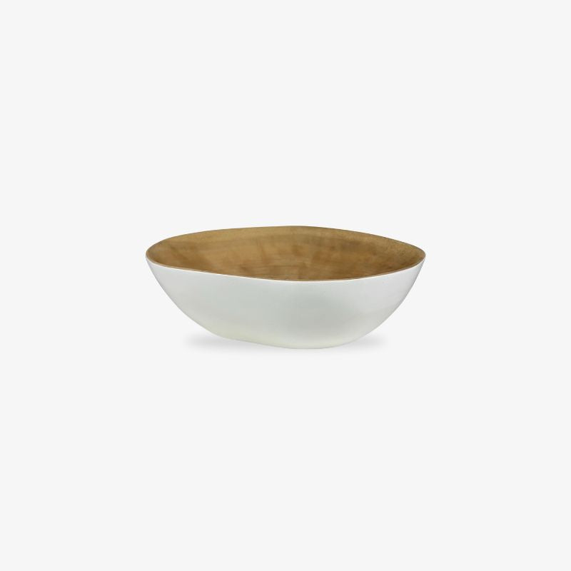 handmade wood bowl and white base on a white background