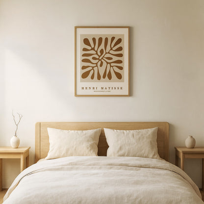 Bedroom with a bed, nightstands, and a japanese zen wall art​ on the wall.