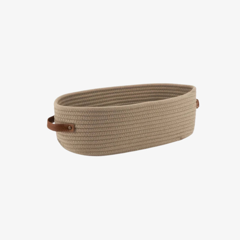 Beige large basket leather handles​ on a white background
