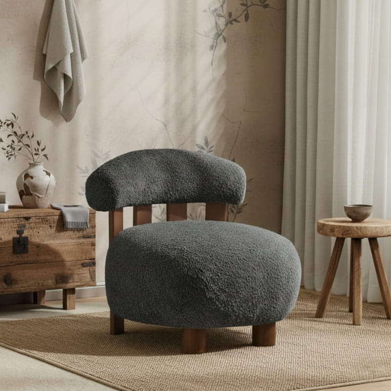 living room accent chair design​ with wooden furniture and plants