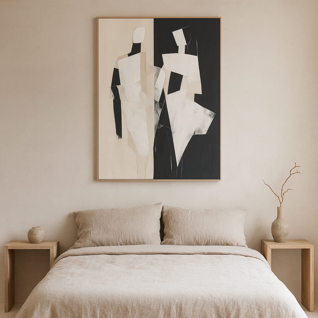 minimalist painting black and white​ on a white background