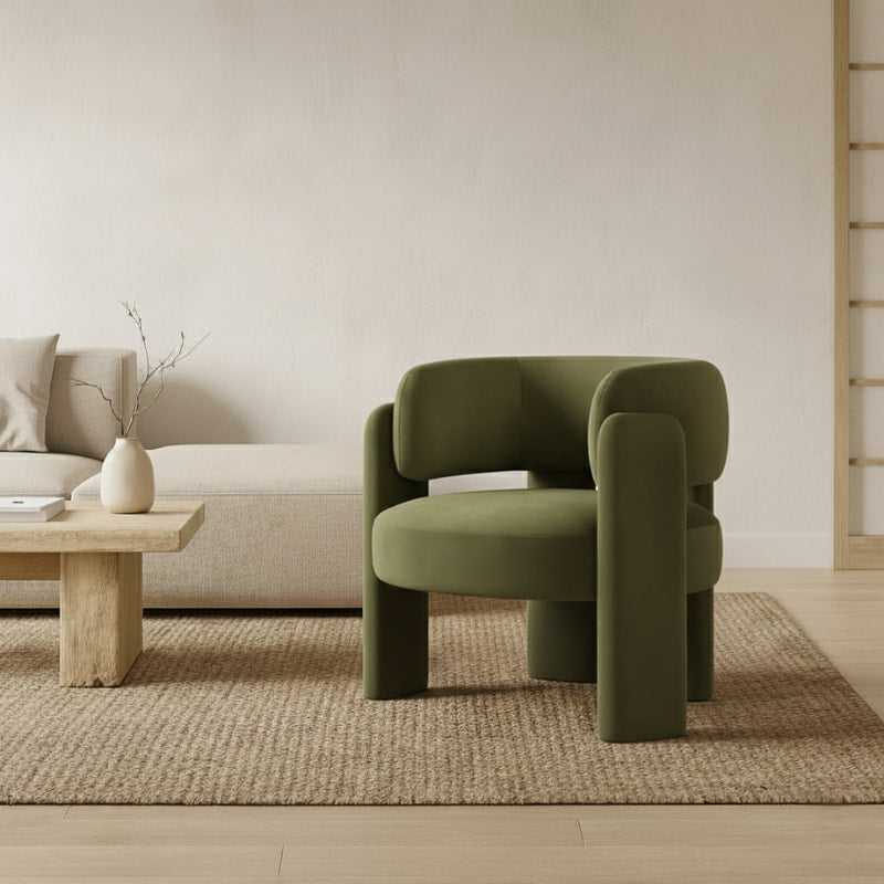 modern-barrel-chairs in a wabi sabi room 