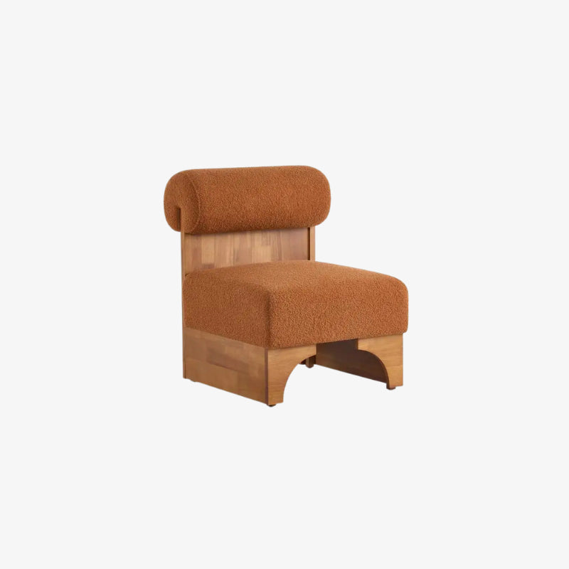 orange chair that is mid century modern​ with wooden frame on a white background