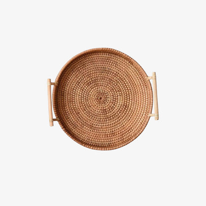 rattan coffee table tray​ with handles on a white background