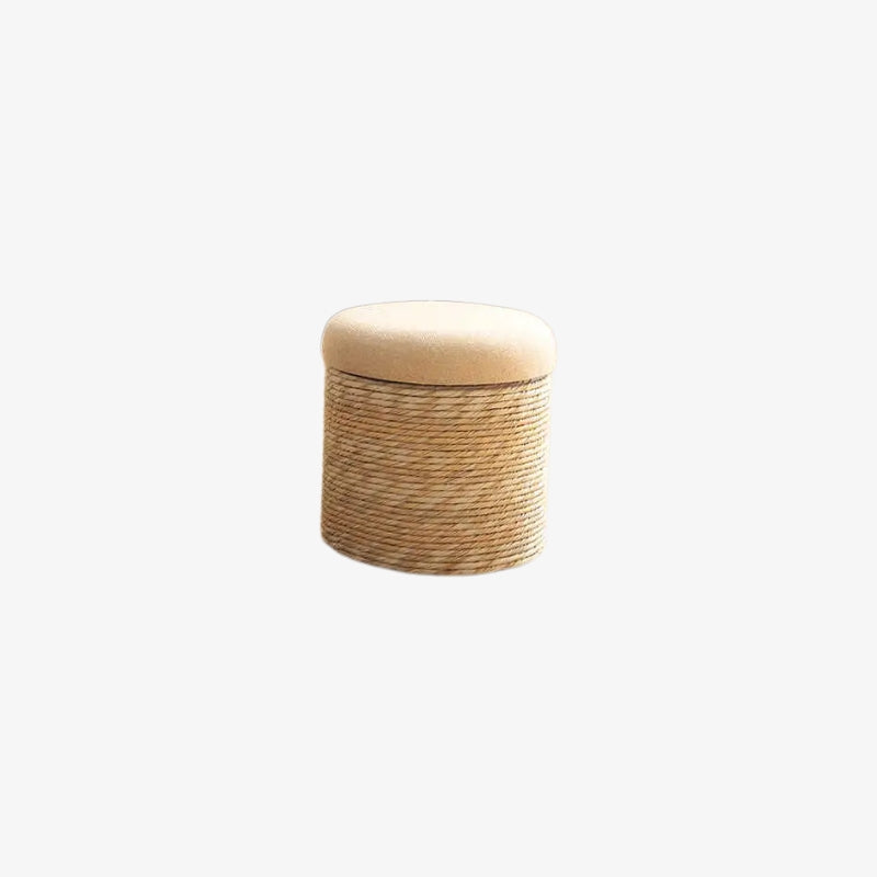 small linen stool​ with beige cushion on a white background