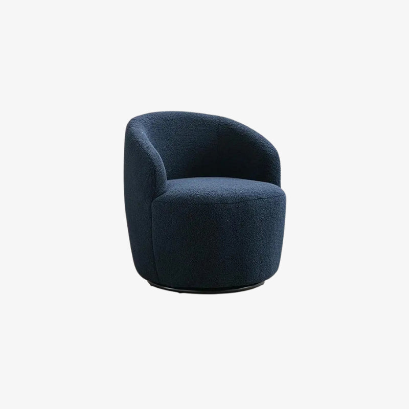 Blue swivel boucle accent chair on a white background