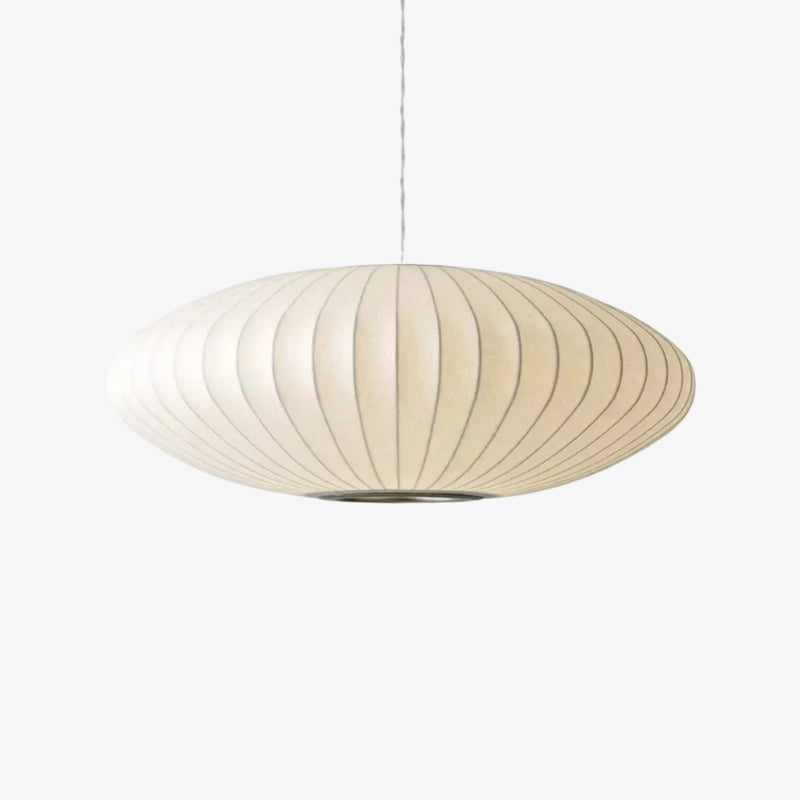 wabi sabi cloud pendant light​ with ribbed design on a white background