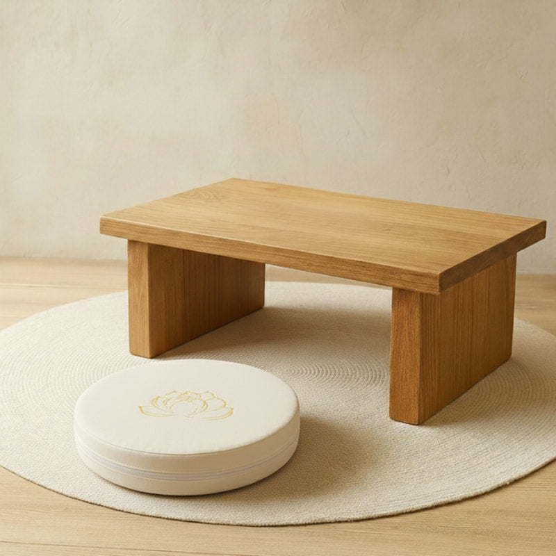 white cushion floor​ on a beige rug with a plain background