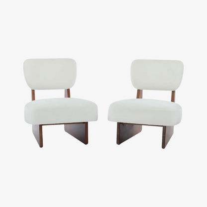white sofa two chair living room​ with wooden frames on a white background