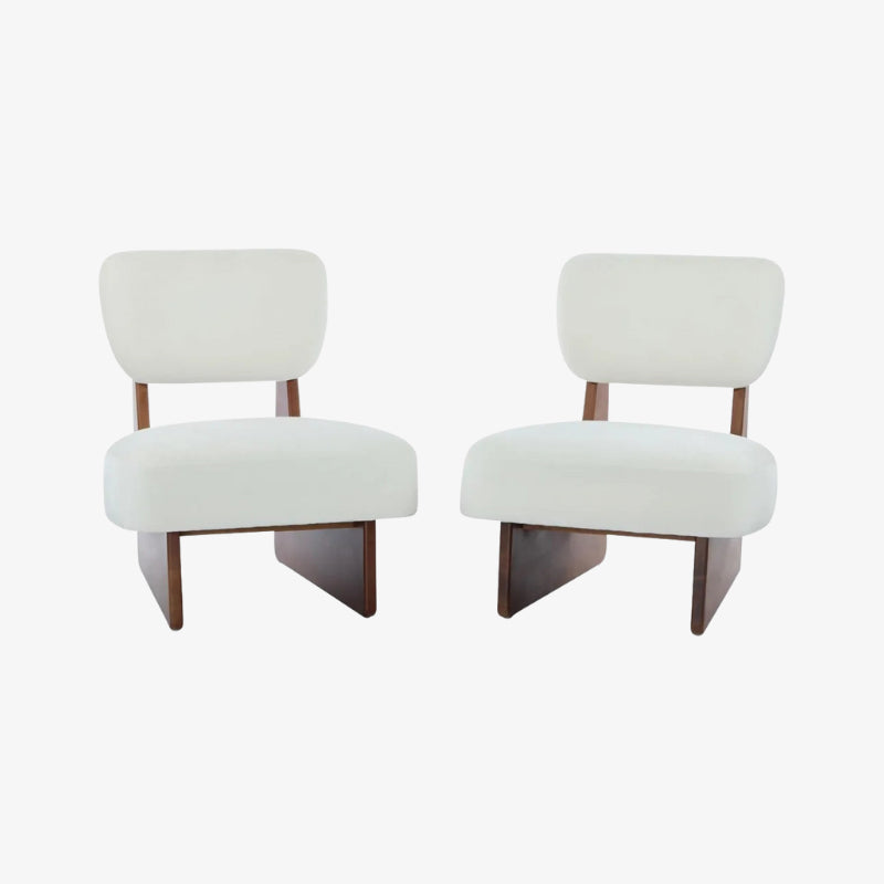 white sofa two chair living room​ with wooden frames on a white background