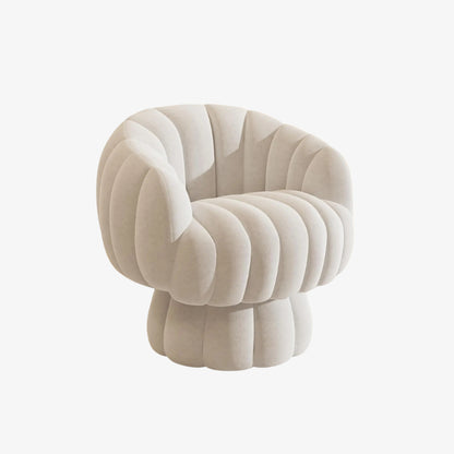 white velvet swivel chair​ with ribbed design on a white background