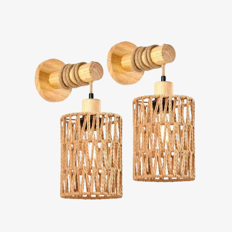 Two wicker wall lamps style wabi sabi on a white background