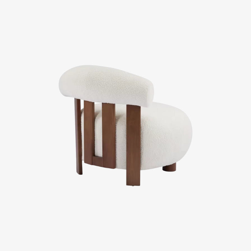 wooden dining chair boucle white fabric brown legs​ on a white background