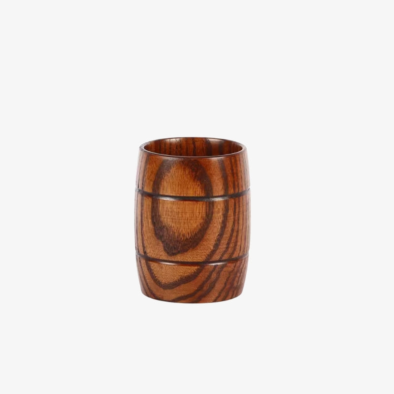 wooden quality cup with a natural grain pattern on a white background