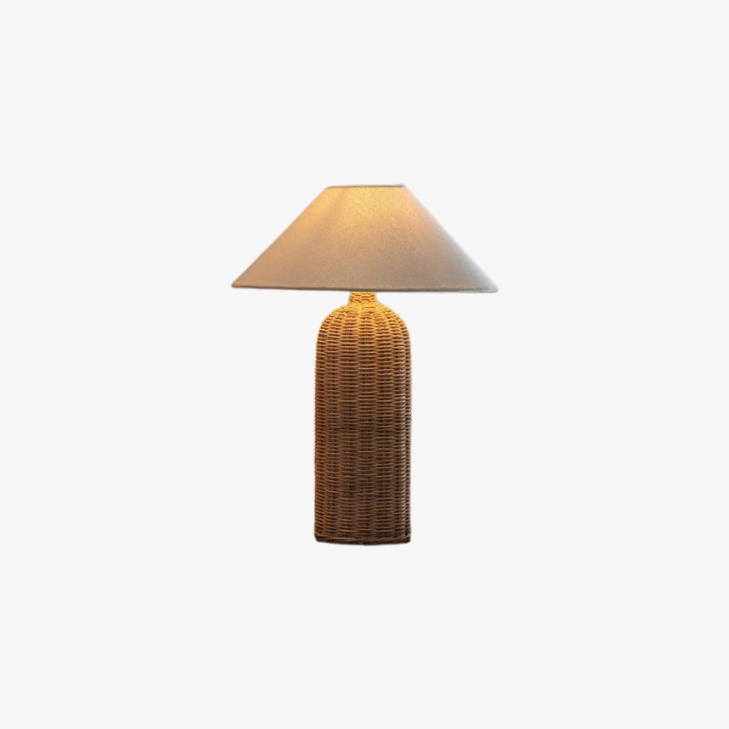 woven wicker lamps​ with a beige shade on a white background